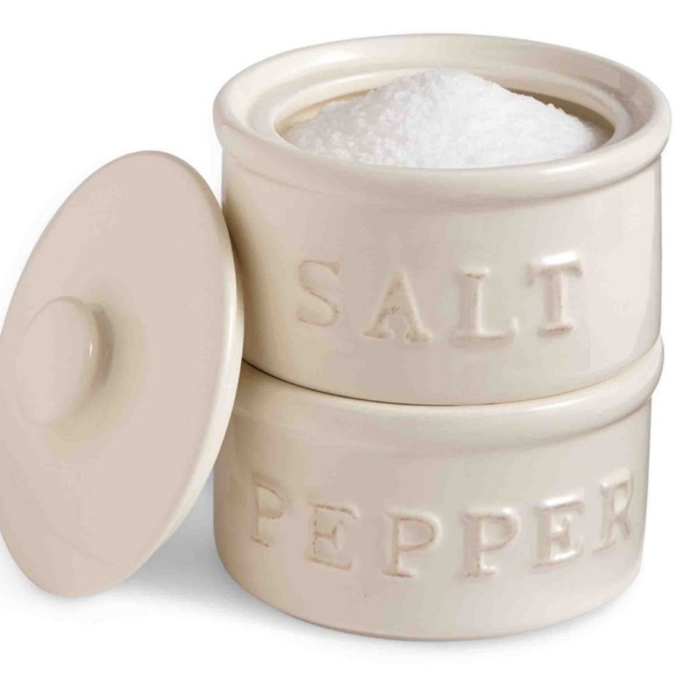 Mud Pie Cream Ceramic Salt and Pepper Stackable Jars